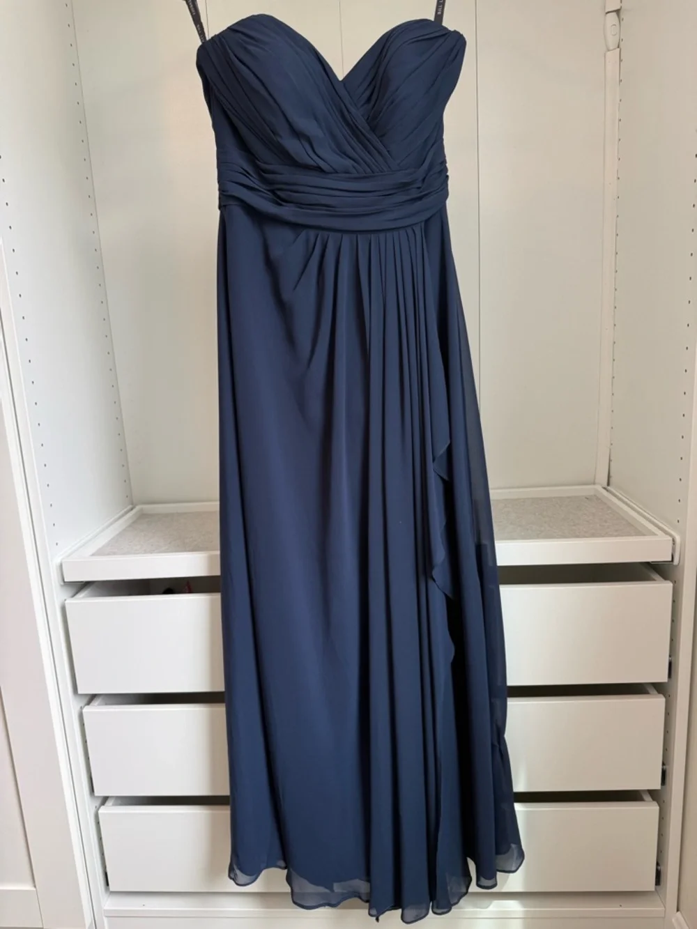 Bill Levkoff Rouched Navy Chiffon Bridesmaid Dress Strapless Maxi Formal Sz 8 - Picture 2 of 15